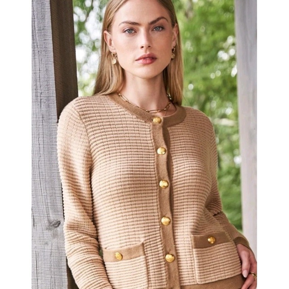 Spartina 449 Amelia Sweater Jacket Sand Dollar L Old Money Quiet‎ Luxury